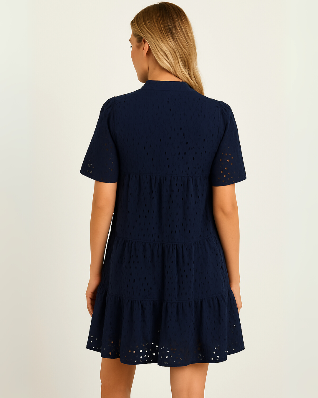 Vestido Mini Informal Elegante con Encaje Calado y Volantes para Mujer®