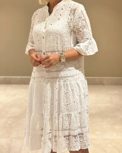 Vestido de encaje con mangas y botones delanteros®