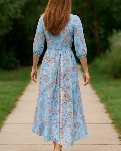 Vestido floral de manga 3/4 con volantes en el pecho y en las mangas®