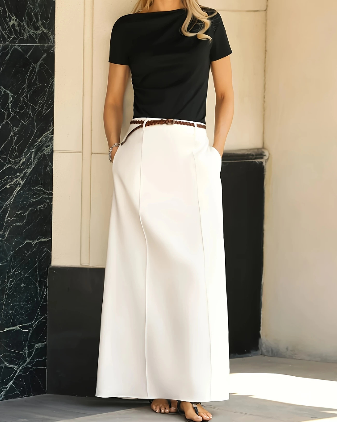 Falda Larga con Cintura Alta y Bolsillos®