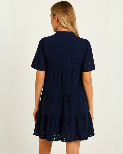 Vestido Mini Informal Elegante con Encaje Calado y Volantes para Mujer®