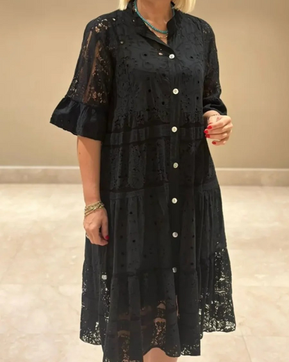 Vestido de encaje con mangas y botones delanteros®