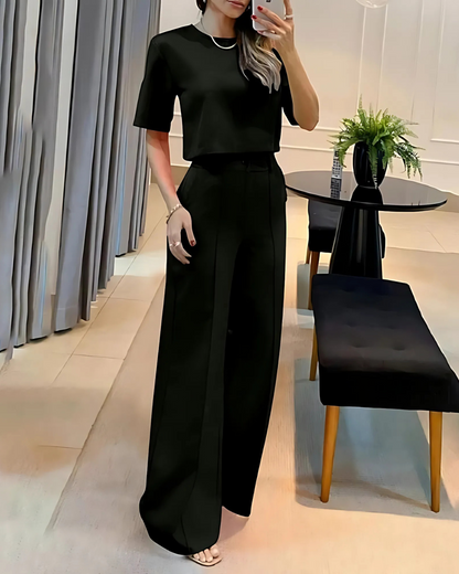 Conjunto Elegante con Top Corto y Pantalón de Pierna Ancha para Mujer®